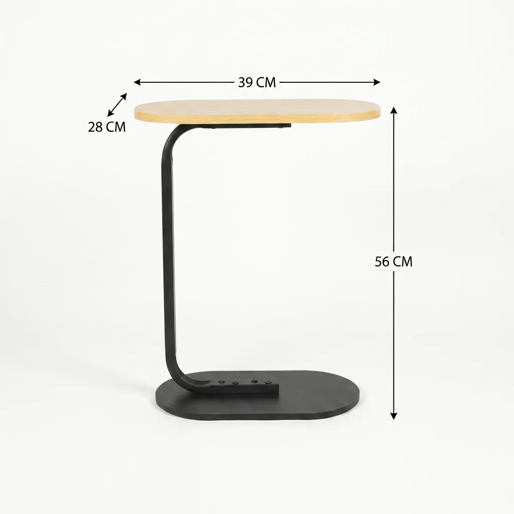 Mesa De Arrime Auxiliar Hierro Y Madera Clara 56x39x28