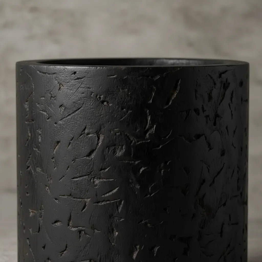Jarrón Florero Madera Negro Simbol Decorativo 22x23 Cm