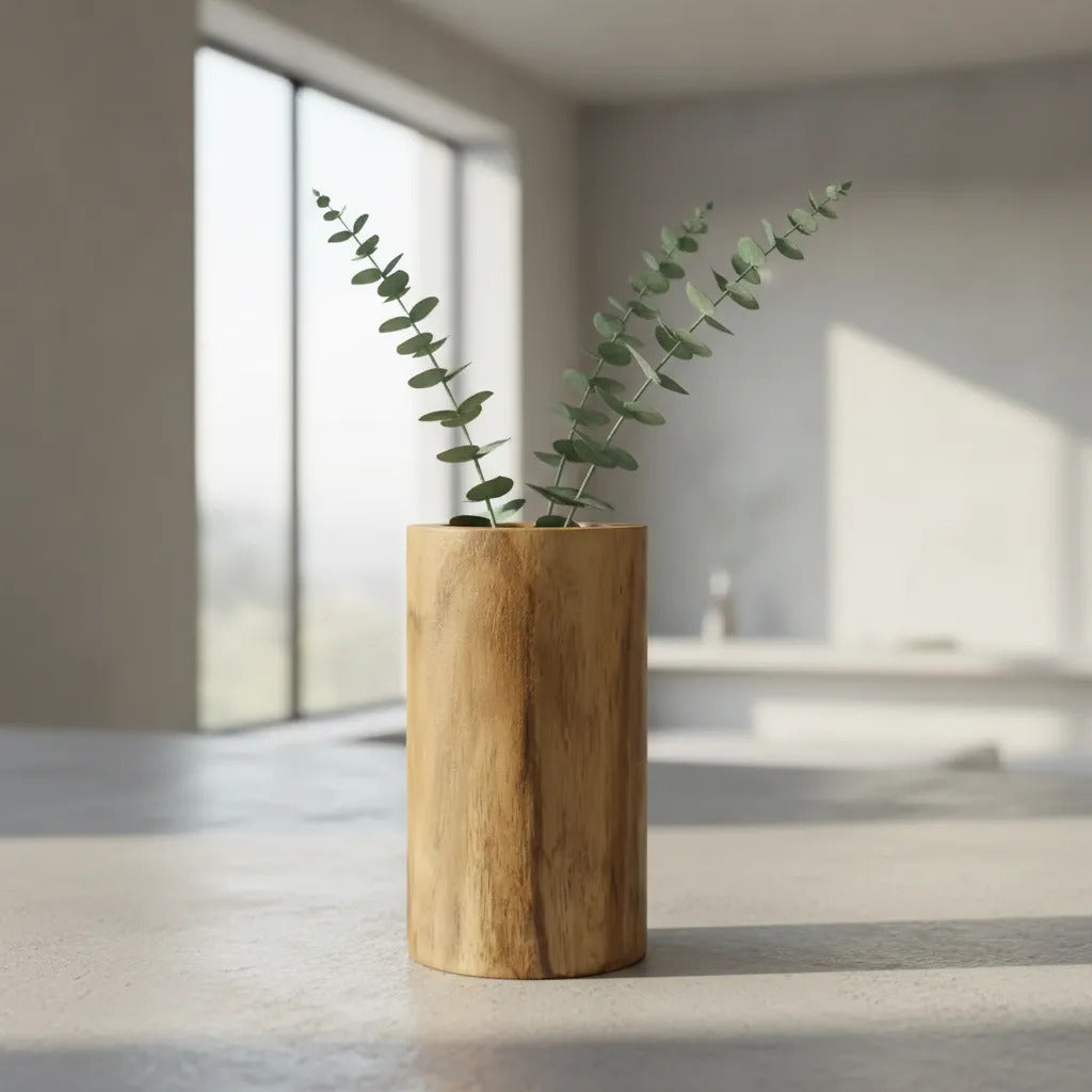 Jarron Madera Kiri Decoracion Florero Natural 29x16x16 Cm