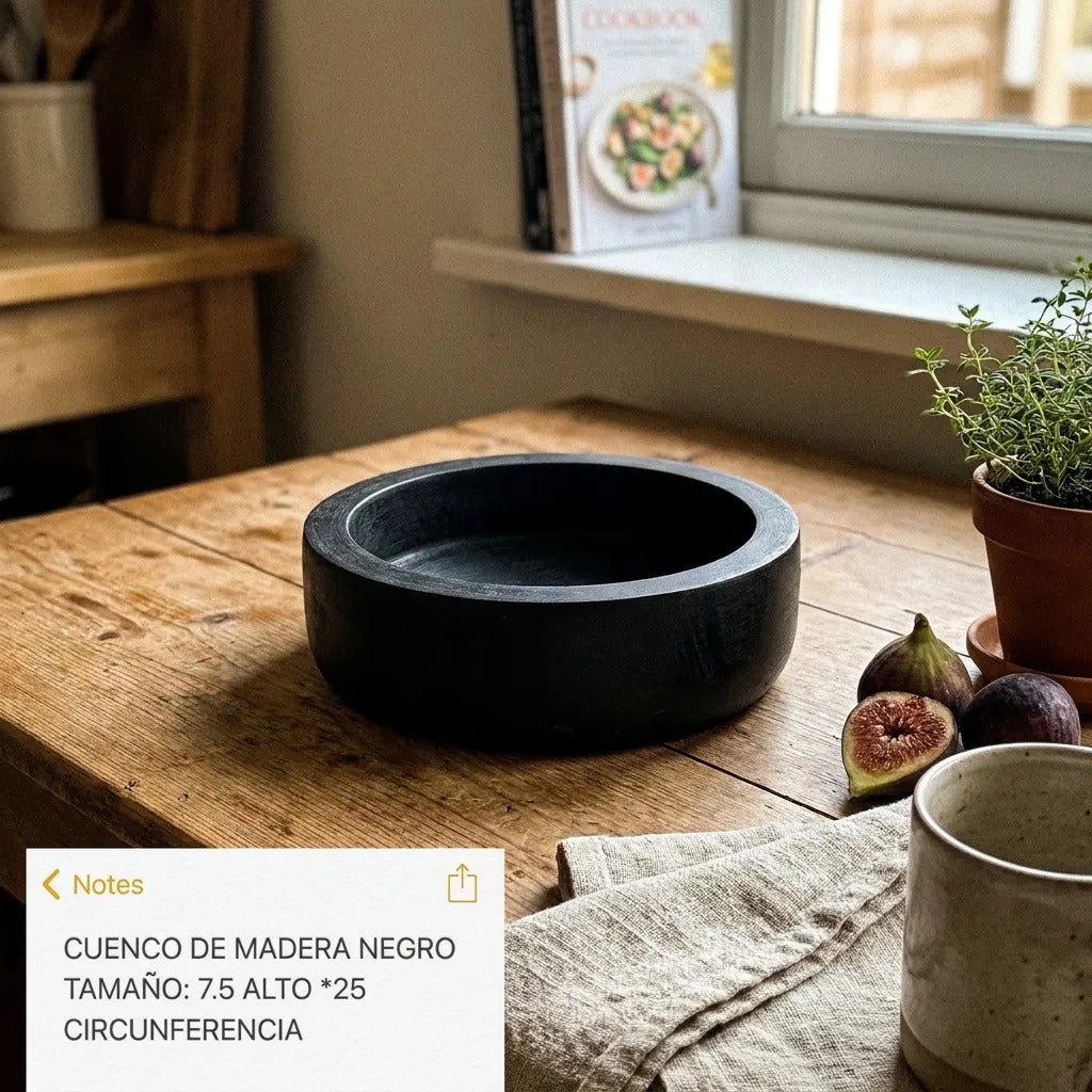 Cuenco Frutera Madera Kiri Negro 25cm Decoracion