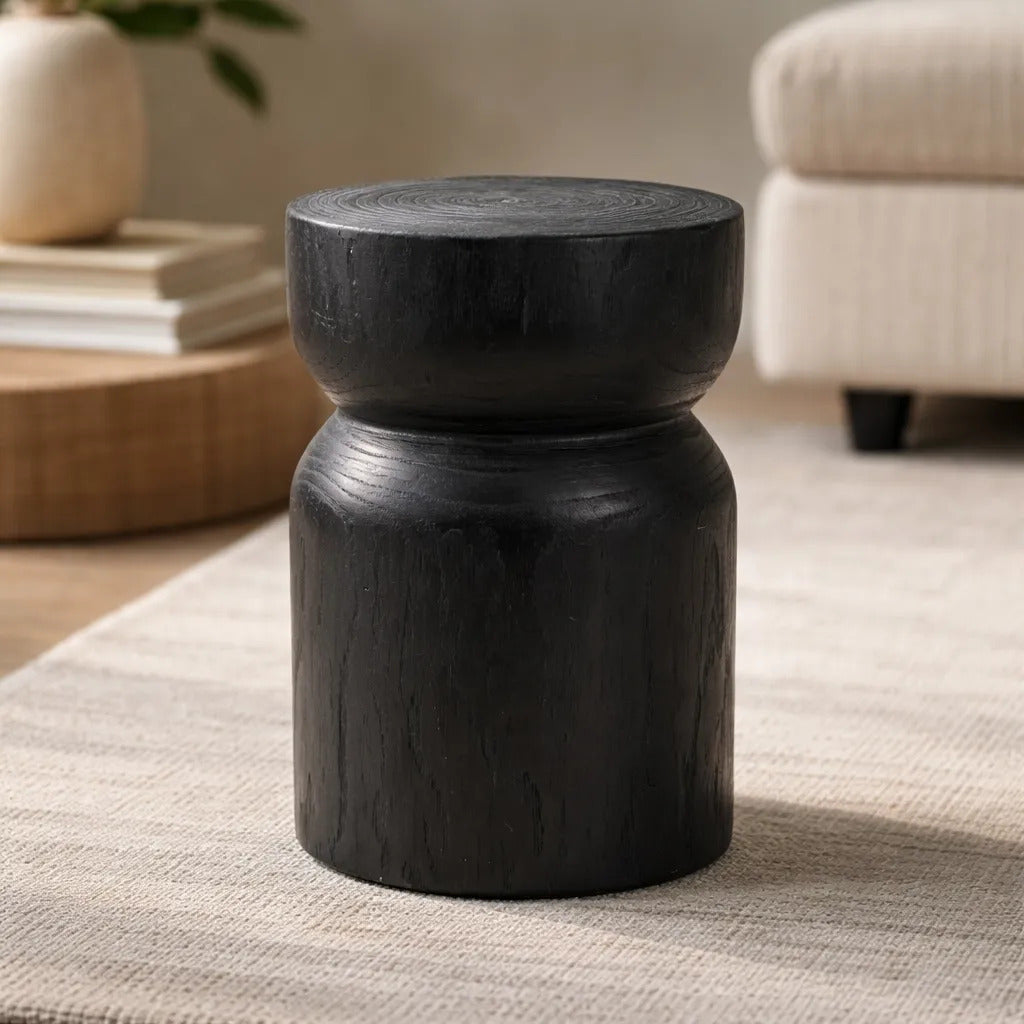 Mesa Auxiliar Tocho De Madera Kiri Negro Atenas 45x31x31