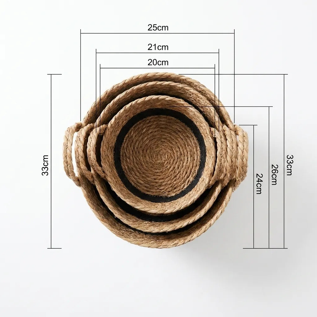 Set 3 Canastos Organizadores Fibras Naturales Beige Negro