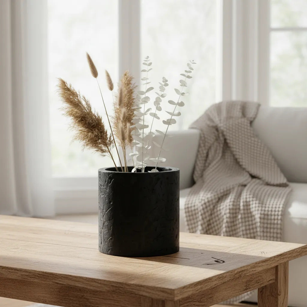 Jarrón Florero Madera Negro Simbol Decorativo 22x23 Cm