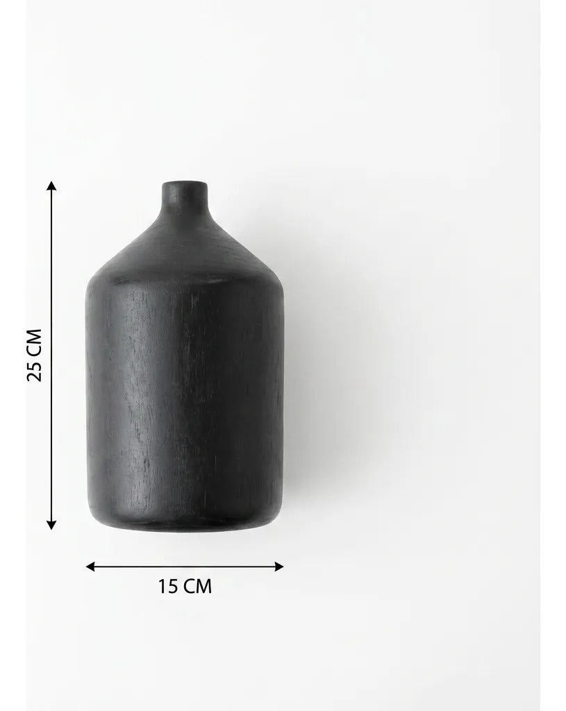 Botellon Madera Kiri Negro Florero Decorativo 25x15cm