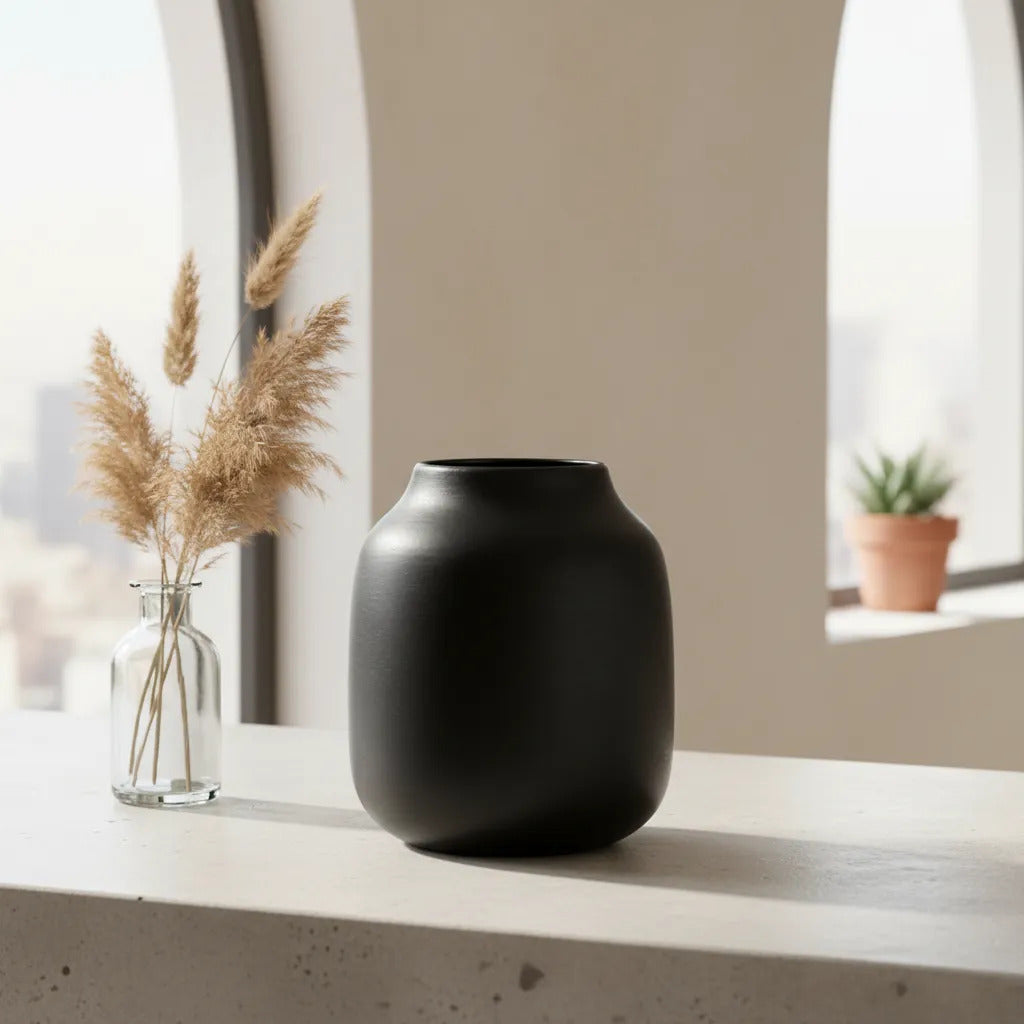 Jarrón Florero De Madera Negro Ébano Decoración 16x14x14cm