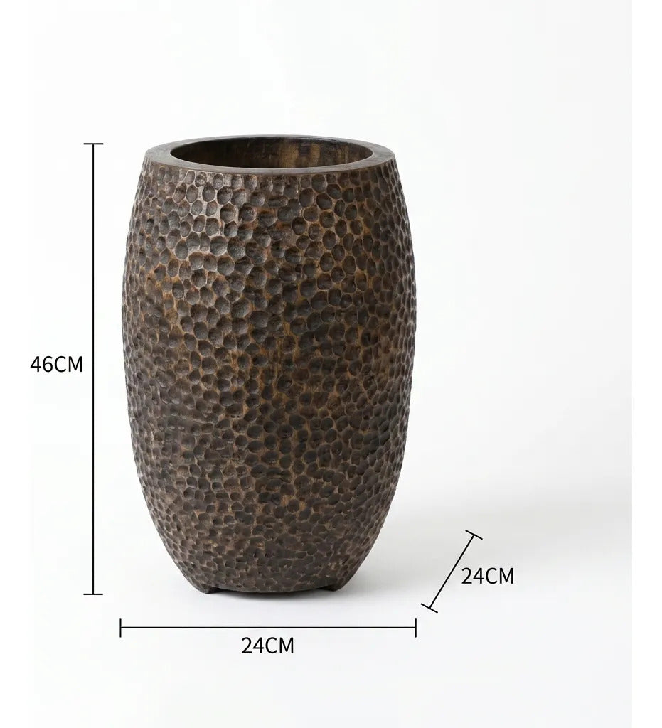 Jarrón Madera Kiri Cincel Laqueado Grande Deco 46x24x24cm