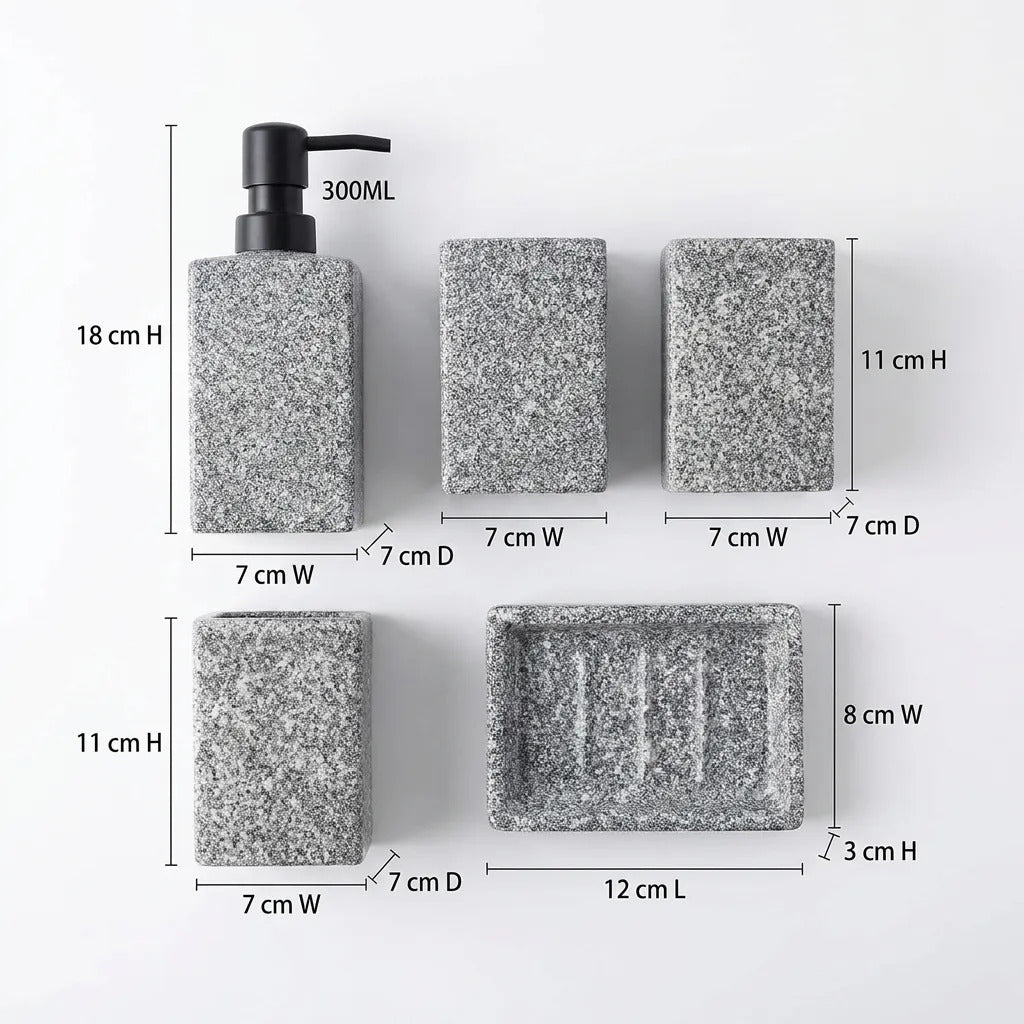 Set Accesorios Baño 4 Piezas Ceramica Granito Rectangular