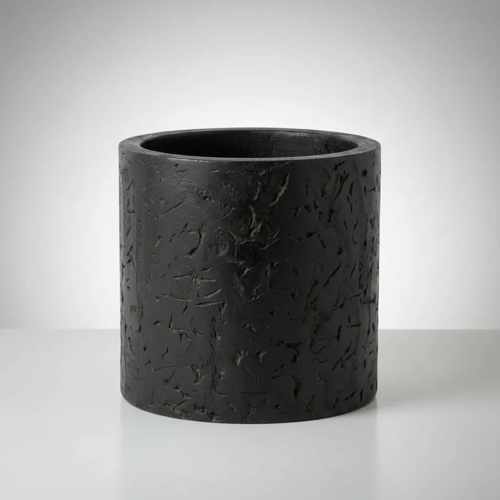 Jarrón Florero Madera Negro Simbol Decorativo 22x23 Cm