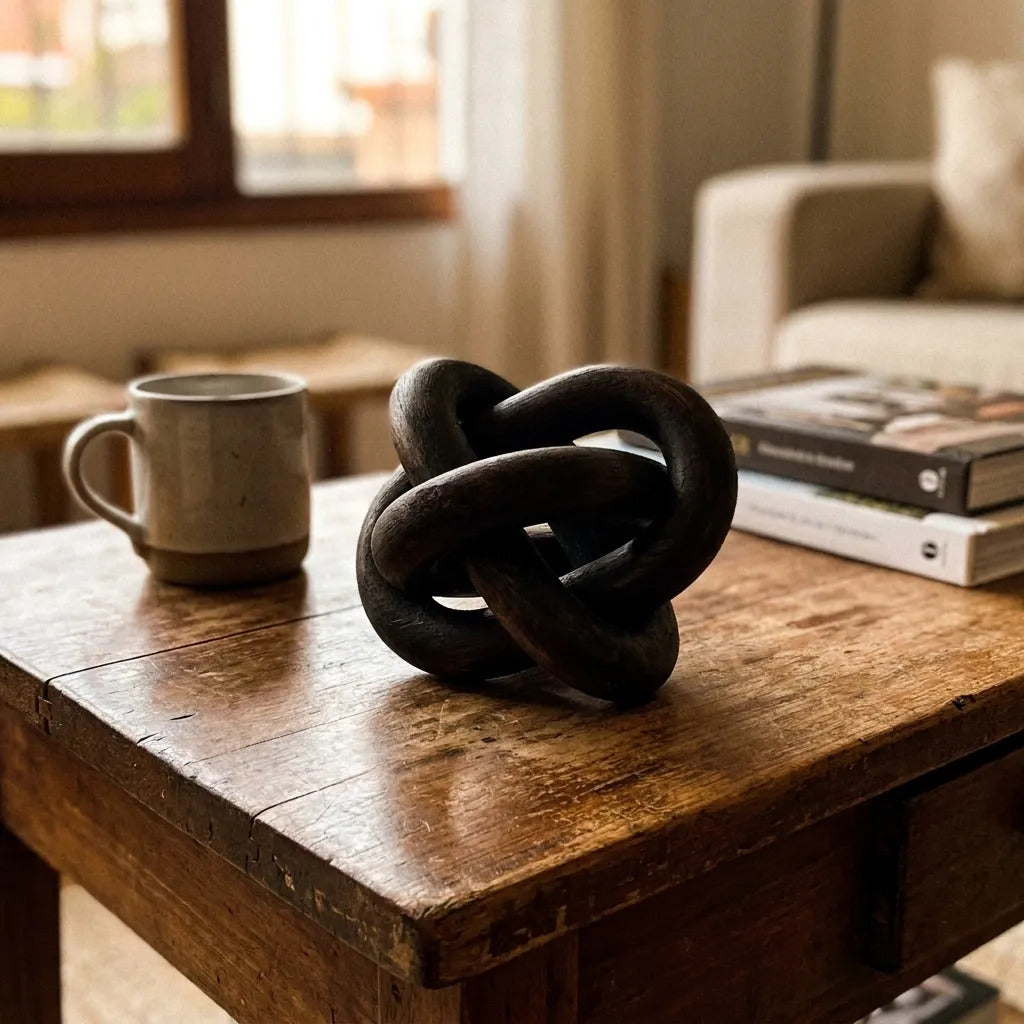 Nudo Decorativo Eslabones Madera Kiri Laqueado Oscuro 15cm