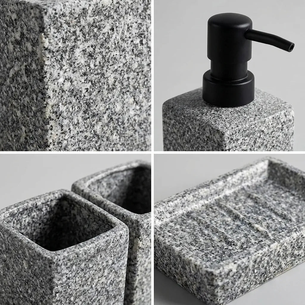Set Accesorios Baño 4 Piezas Ceramica Granito Rectangular