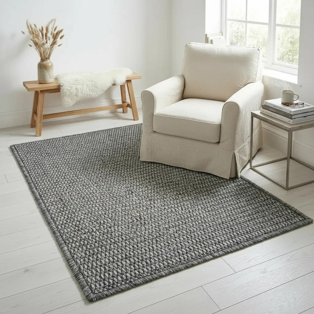 Alfombra Simil Yute Gris 90x60 Cm Decorativa Moderna