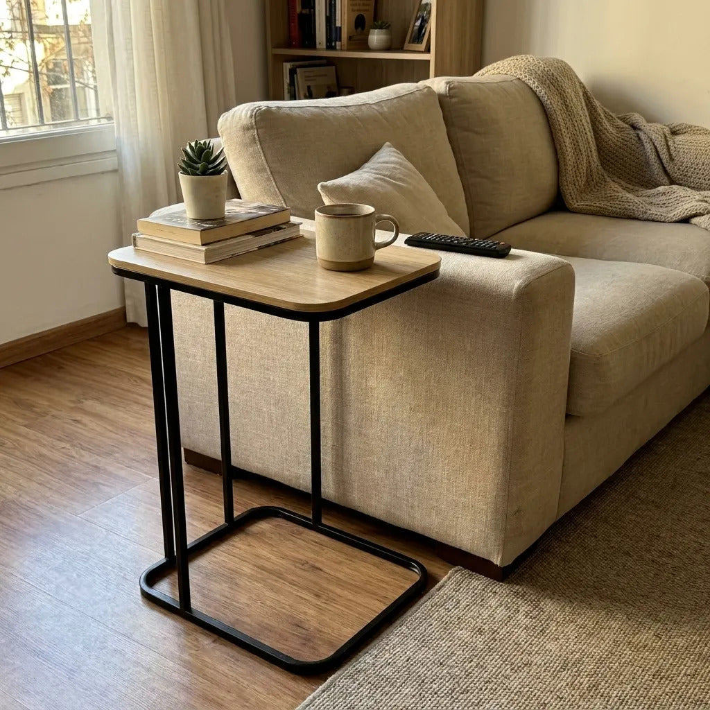 Mesa De Arrime Hierro Y Madera Industrial 40x30x58 Cm