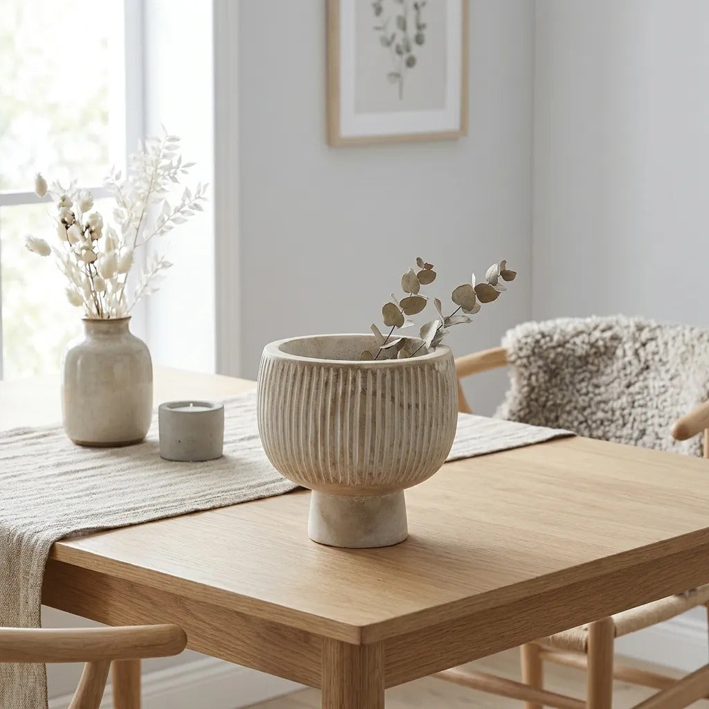 Cuenco Bowl De Madera Kiri Oval Blanco Rayado Copetin 27cm