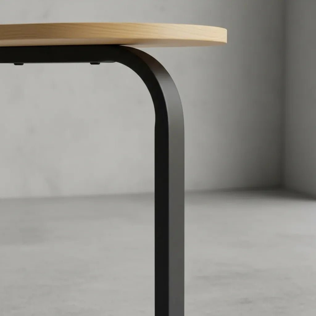 Mesa De Arrime Auxiliar Hierro Y Madera Clara 56x39x28