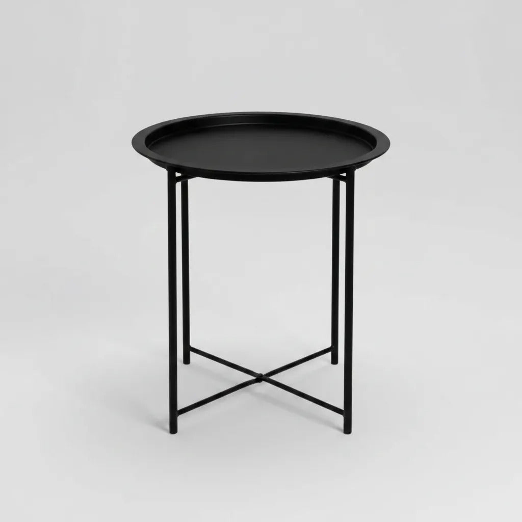 Mesa Ratona Hierro Negra Desmontable De Arrime 50x47cm