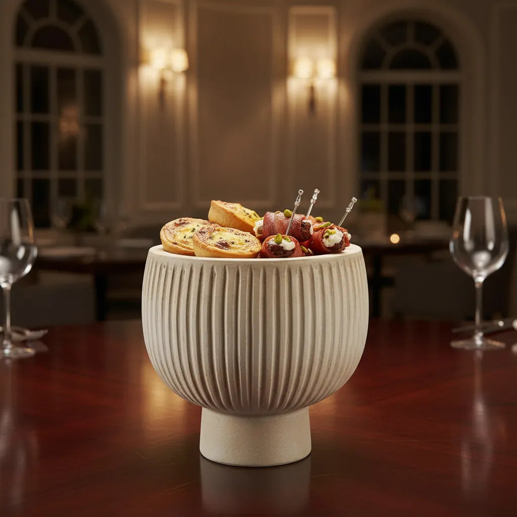 Cuenco Bowl De Madera Kiri Oval Blanco Rayado Copetin 27cm