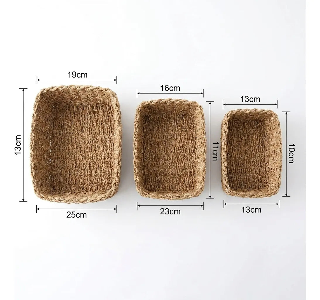 Set X3 Canastos Cestos Fibra Tejida Natural Organizadores