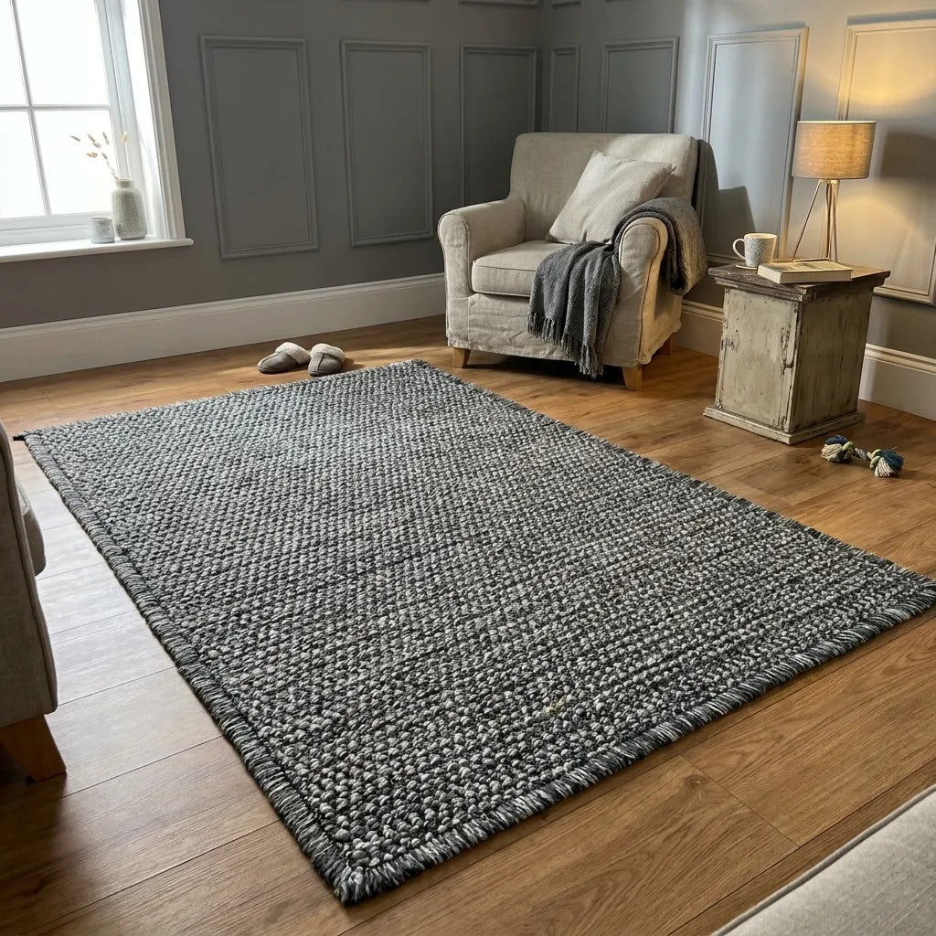 Alfombra Simil Yute Gris Living Comedor 160x230 Cm