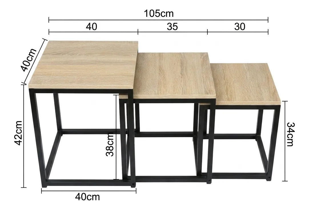 Mesas Ratonas Set X3 Nido Hierro Y Madera Estilo Industrial