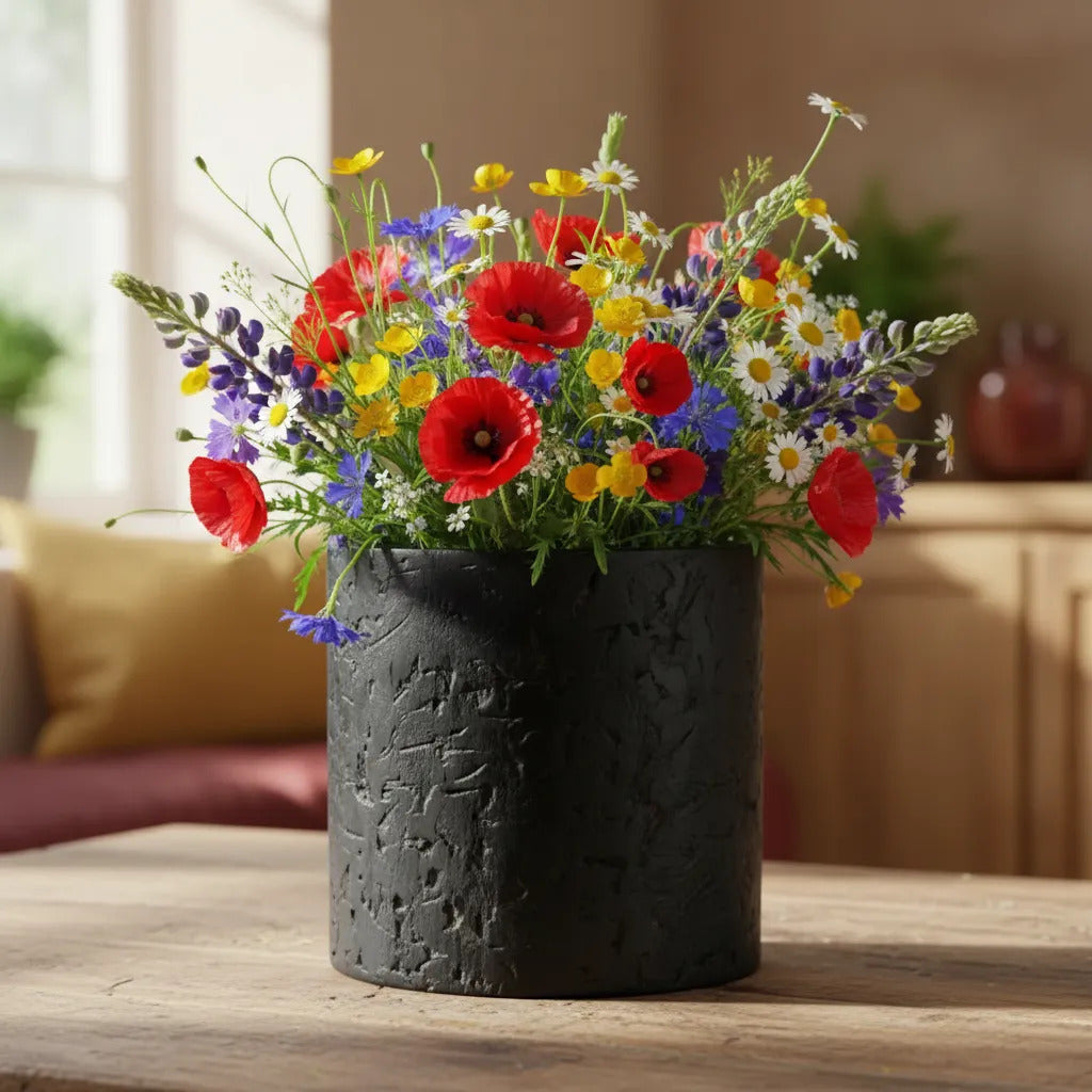 Jarrón Florero Madera Negro Simbol Decorativo 22x23 Cm