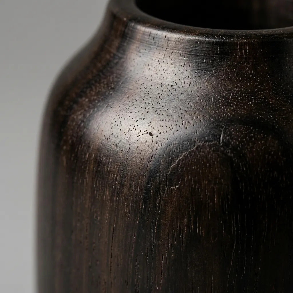 Jarrón Florero De Madera Negro Ébano Decoración 16x14x14cm