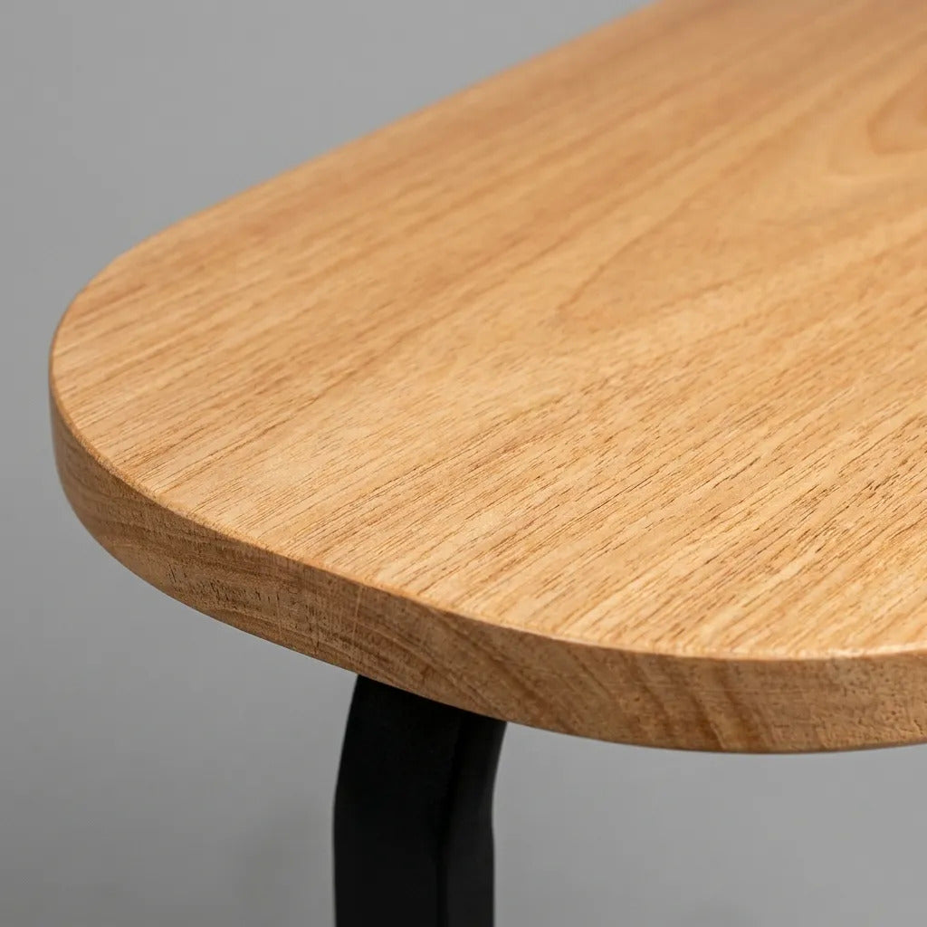 Mesa De Arrime Auxiliar Hierro Y Madera Clara 56x39x28