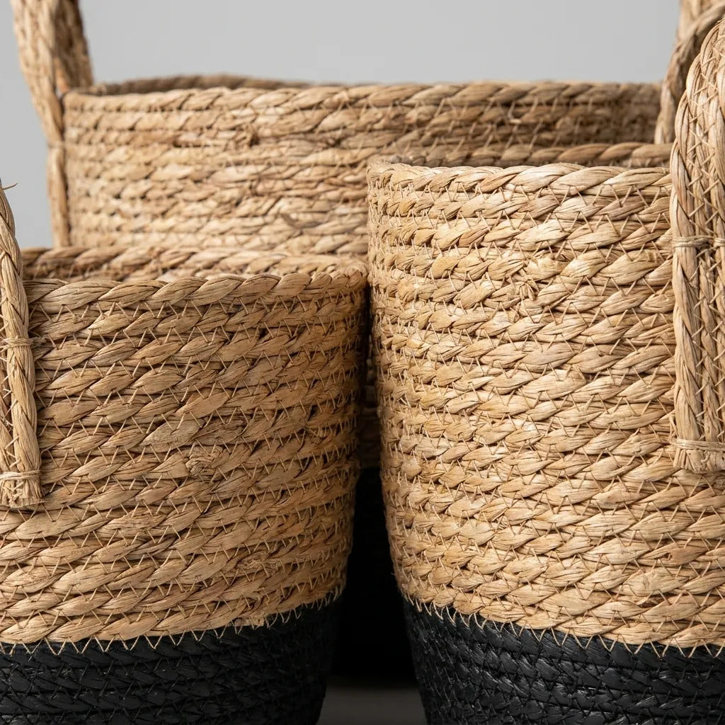 Set 3 Canastos Organizadores Fibras Naturales Beige Negro