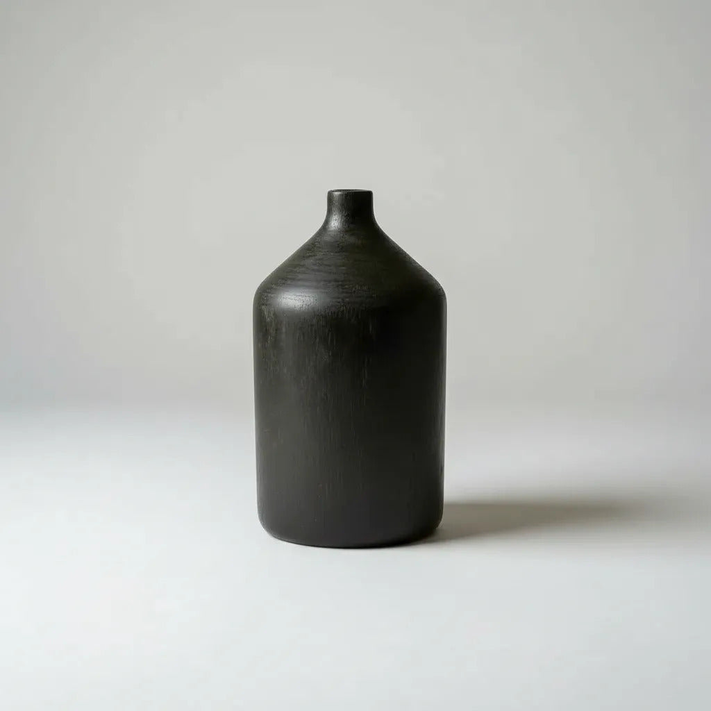 Botellon Madera Kiri Negro Florero Decorativo 25x15cm