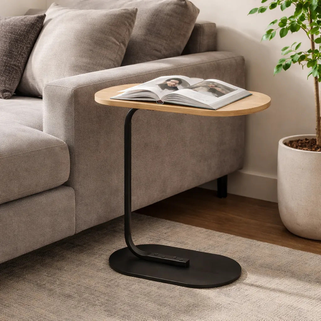 Mesa De Arrime Auxiliar Hierro Y Madera Clara 56x39x28