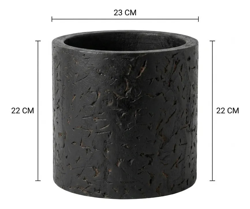 Jarrón Florero Madera Negro Simbol Decorativo 22x23 Cm