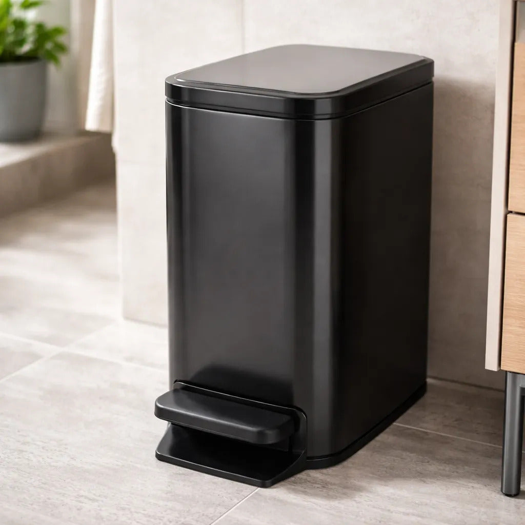 Cesto De Basura Acero Negro Angosto 6 Litros Tacho Baño