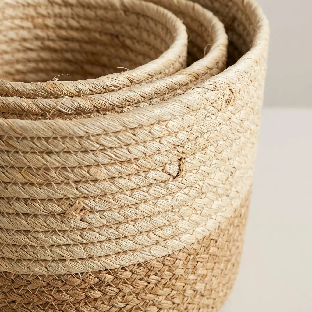 Set X3 Cestos Canastos Organizadores Fibra Natural Bitono
