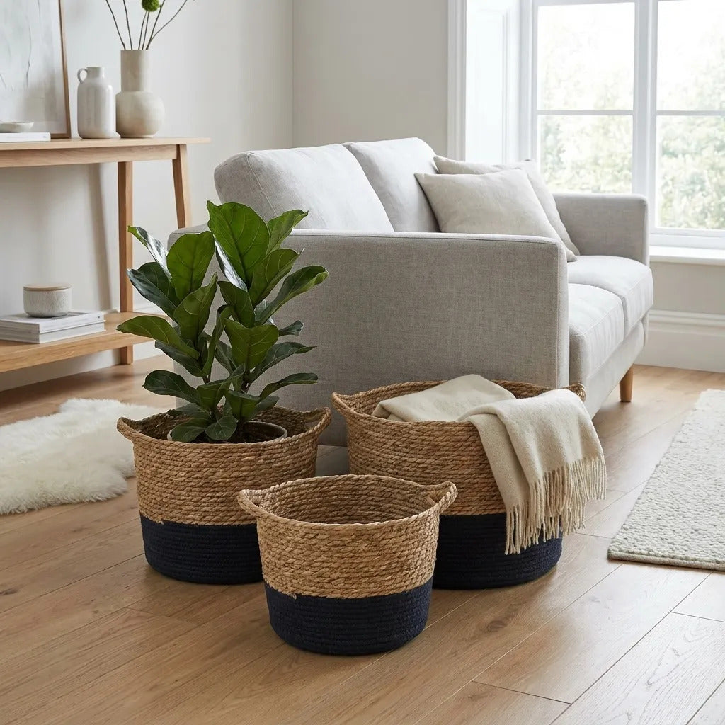 Set X 3 Canastos Fibras Naturales Bitono Organizadores Deco