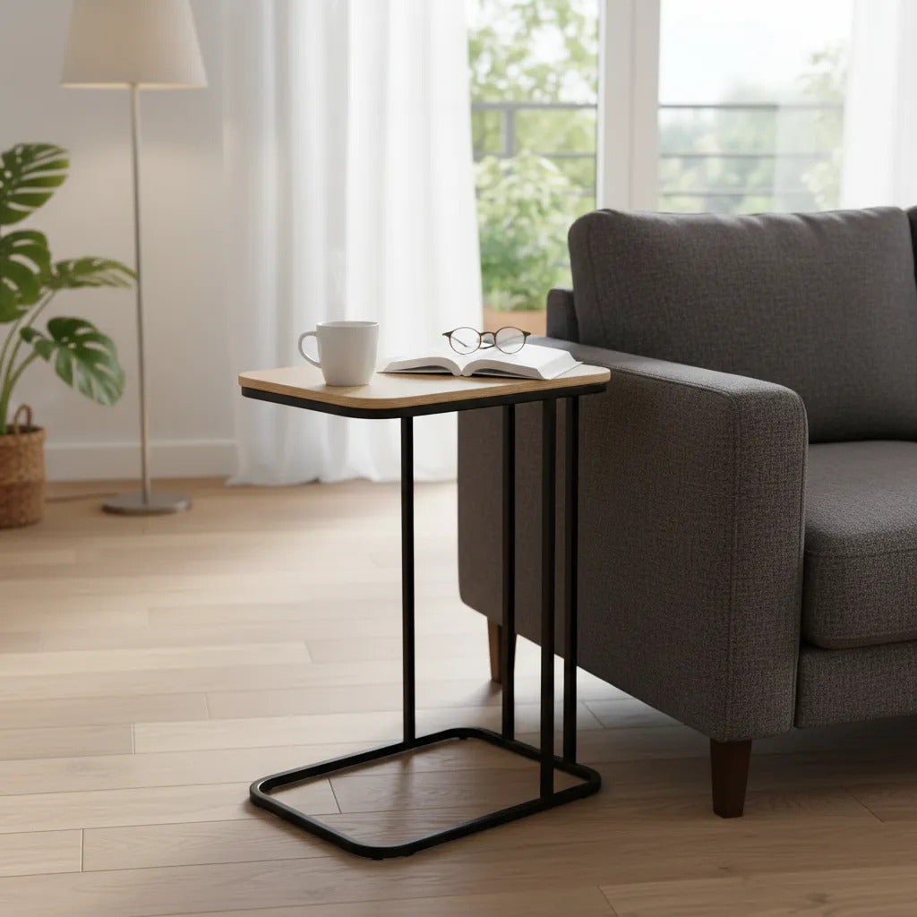 Mesa De Arrime Hierro Y Madera Industrial 40x30x58 Cm