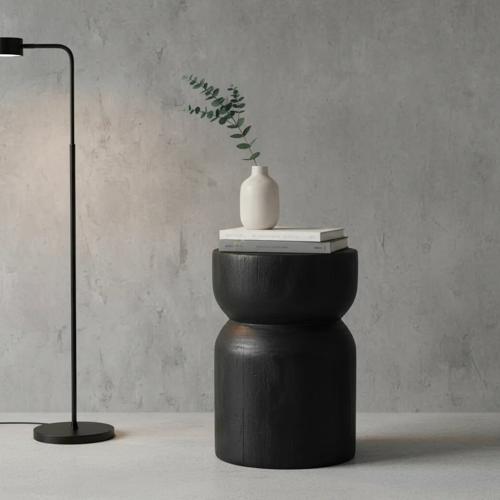 Mesa Auxiliar Tocho De Madera Kiri Negro Atenas 45x31x31