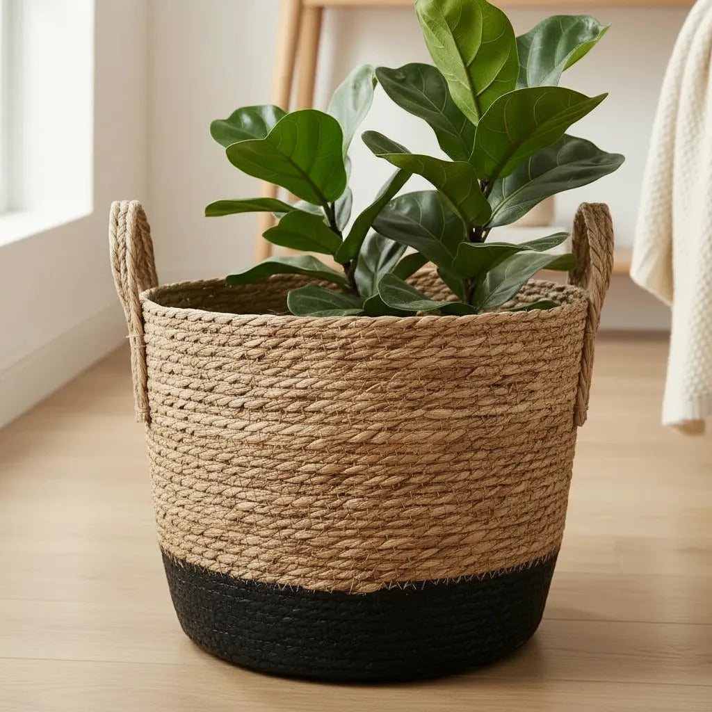 Set 3 Canastos Organizadores Fibras Naturales Beige Negro