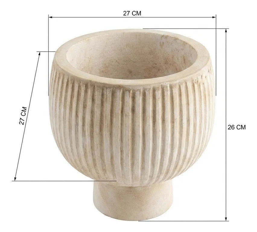 Cuenco Bowl De Madera Kiri Oval Blanco Rayado Copetin 27cm