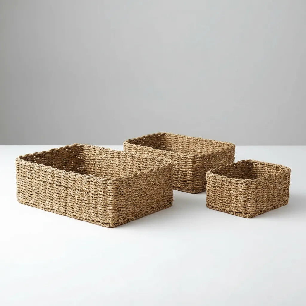 Set X3 Canastos Cestos Fibra Tejida Natural Organizadores