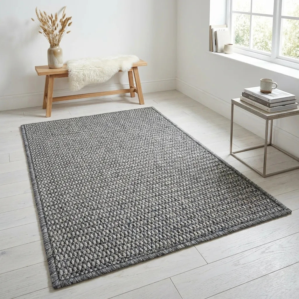 Alfombra Simil Yute Gris 90x60 Cm Decorativa Moderna