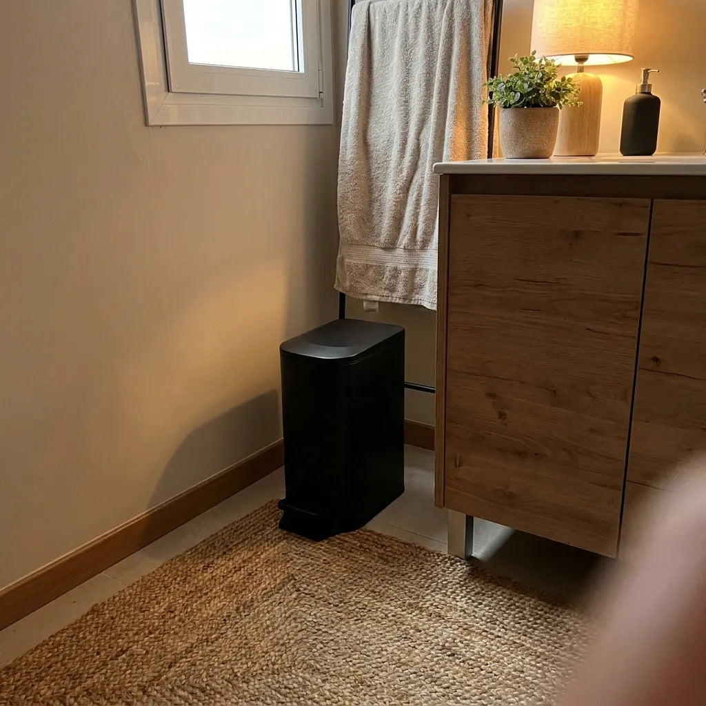 Cesto De Basura Acero Negro Angosto 6 Litros Tacho Baño