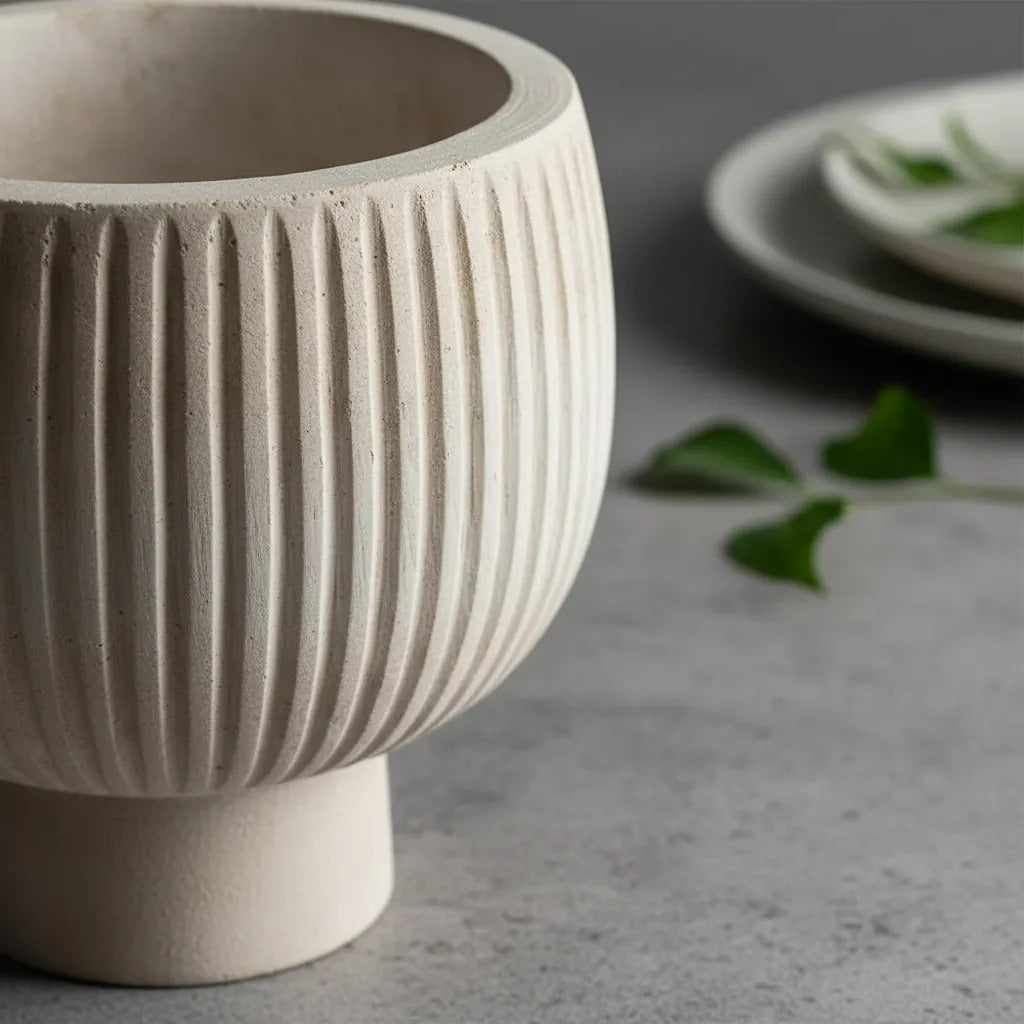 Cuenco Bowl De Madera Kiri Oval Blanco Rayado Copetin 27cm