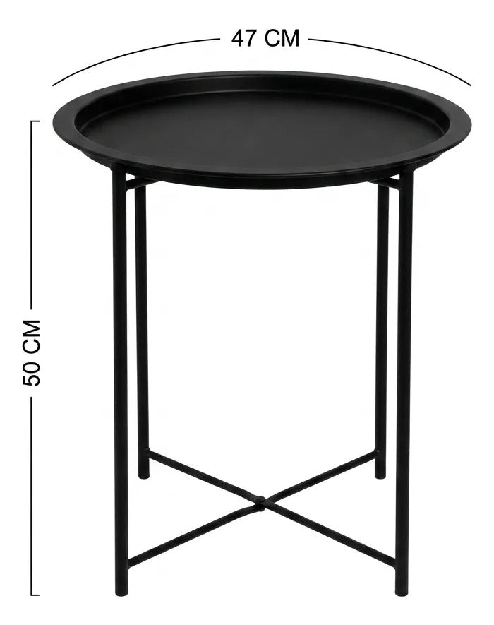 Mesa Ratona Hierro Negra Desmontable De Arrime 50x47cm