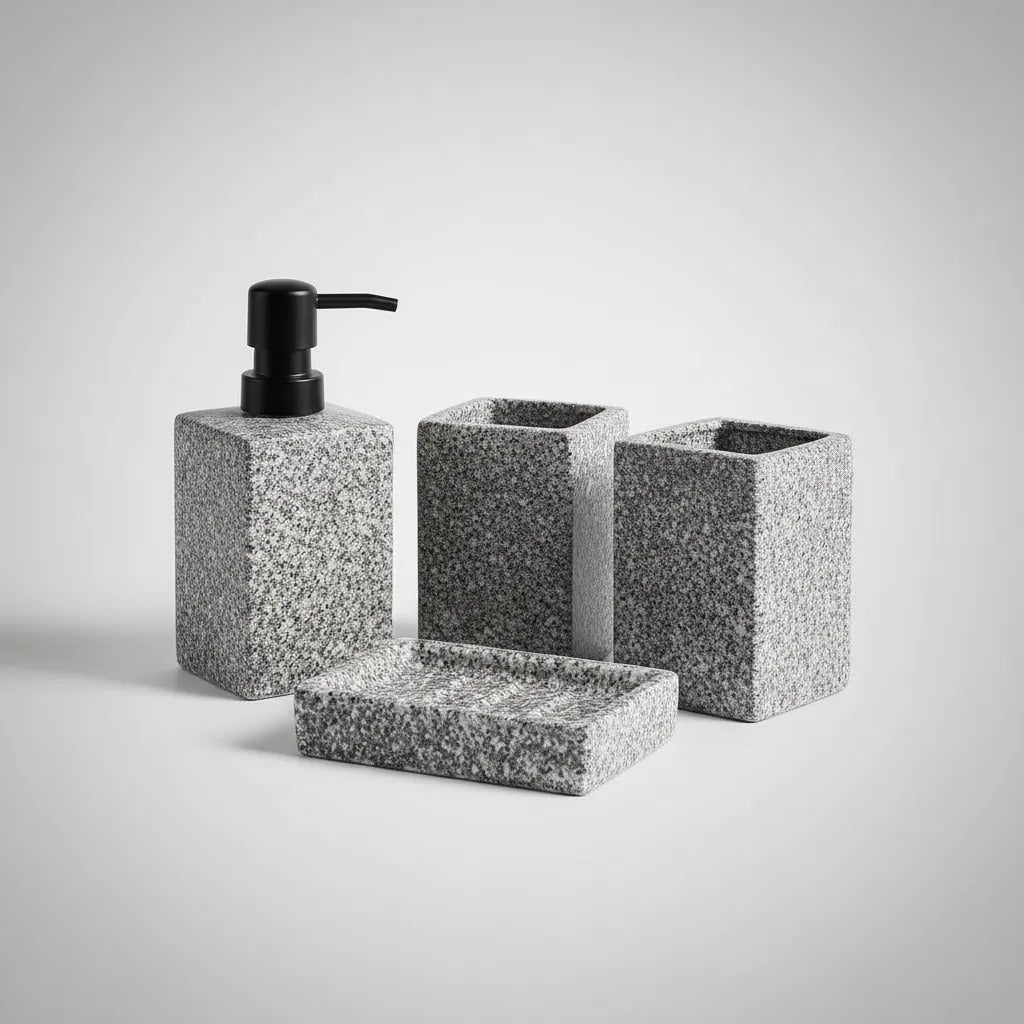 Set Accesorios Baño 4 Piezas Ceramica Granito Rectangular