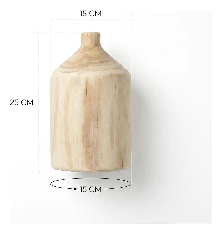 Botellon Madera Kiri Decorativo Florero 25x15 Cm