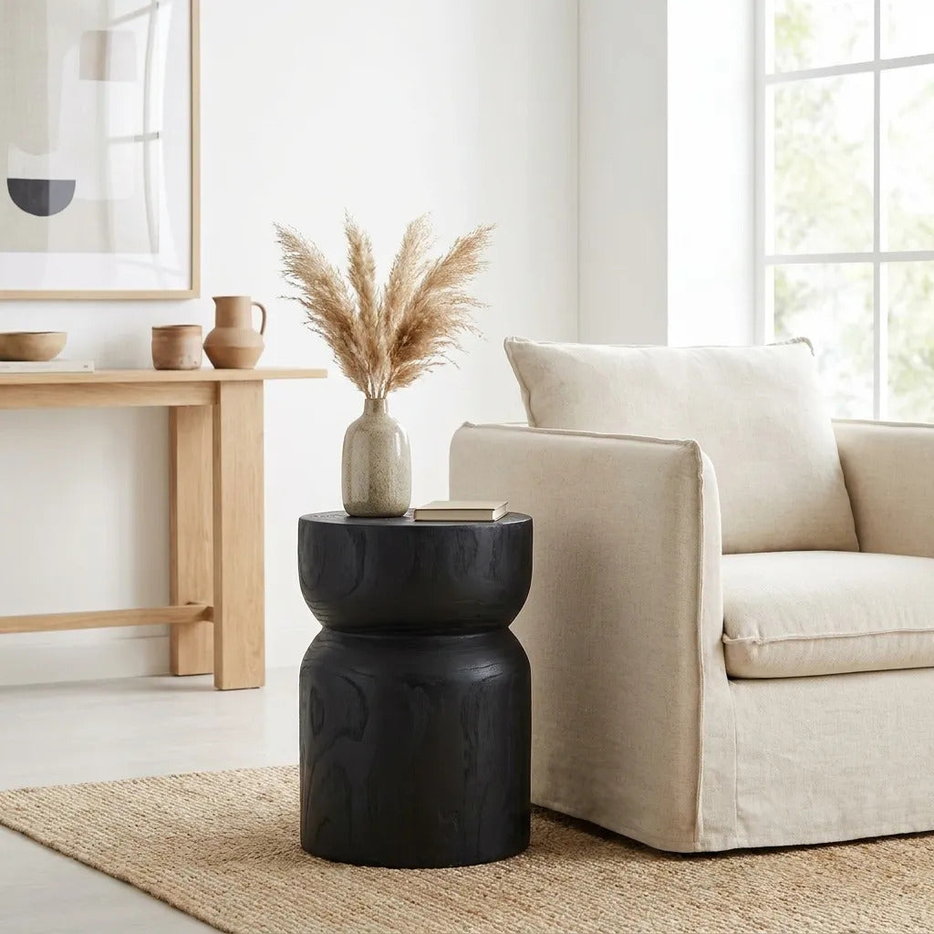 Mesa Auxiliar Tocho De Madera Kiri Negro Atenas 45x31x31