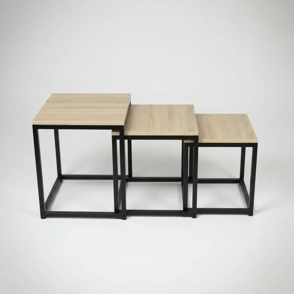 Mesas Ratonas Set X3 Nido Hierro Y Madera Estilo Industrial