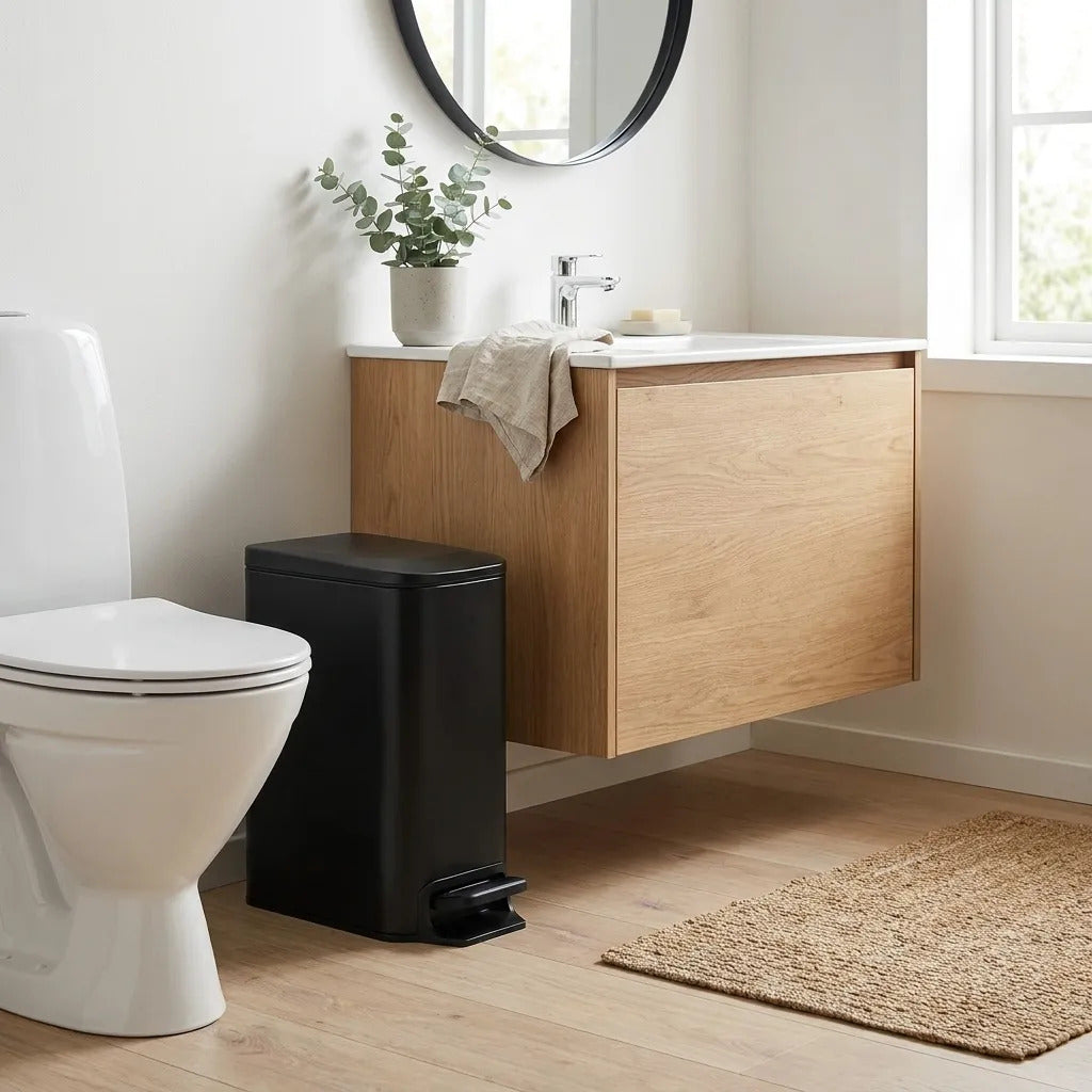 Cesto De Basura Acero Negro Angosto 6 Litros Tacho Baño