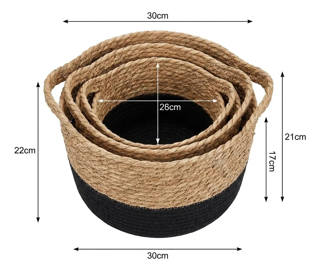 Set X 3 Canastos Fibras Naturales Bitono Organizadores Deco