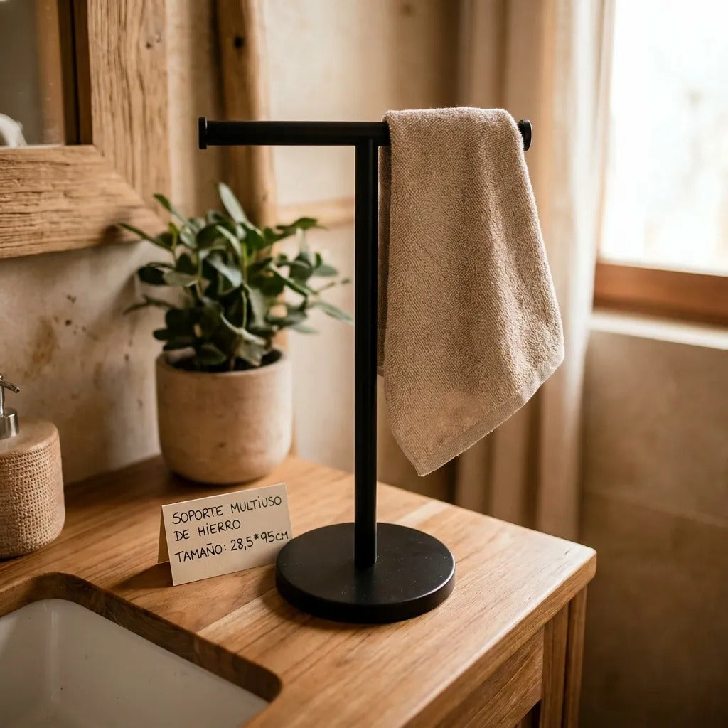 Toallero De Hierro Soporte Multiuso Baño Pared 95x28,5 Cm
