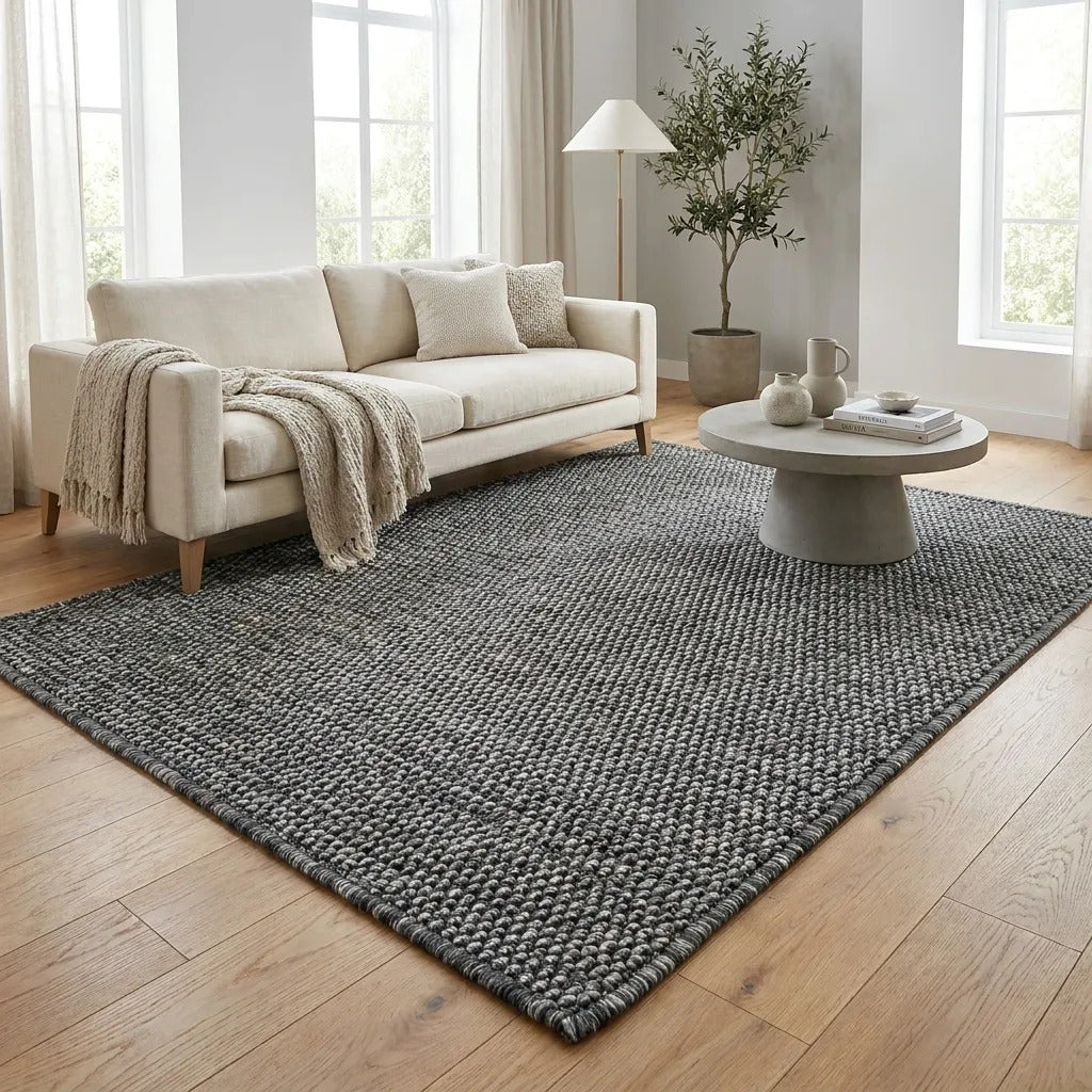 Alfombra Simil Yute Gris Living Comedor 160x230 Cm